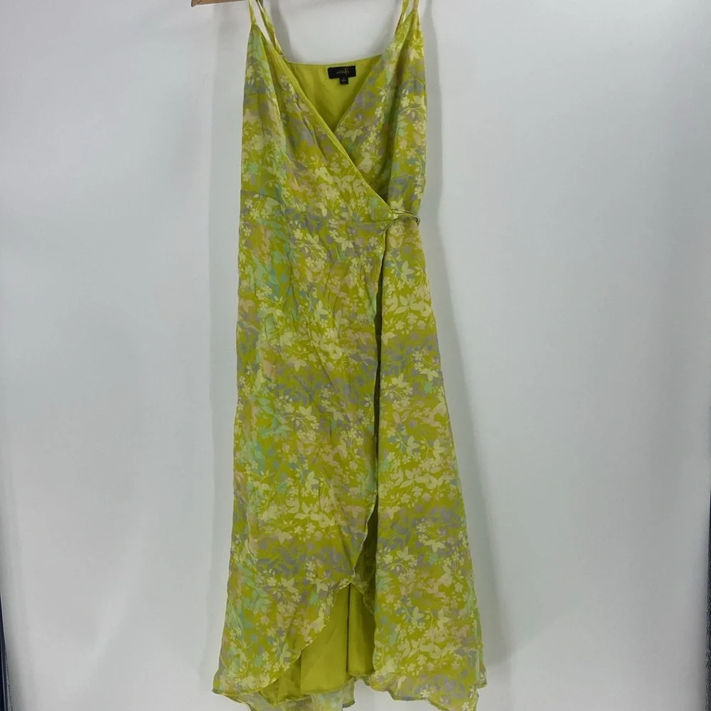 On Twelfth Wrap dress soft green watercolor florals flowing summer womens